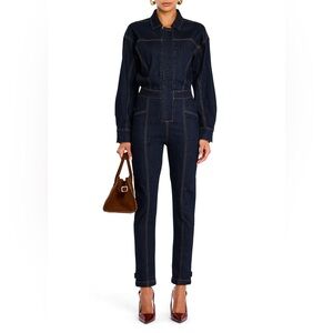 SER.O.YA Dark Indigo Denim Jumpsuit with Contrast Stitching